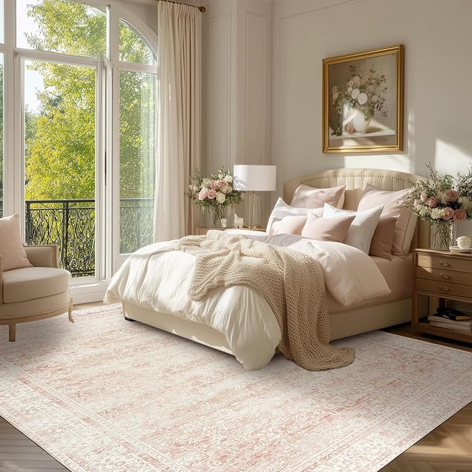 Pink Area Rug for Living Room Low Pile Soft 8 x 10 Carpet - Image 8