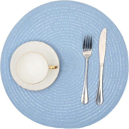 SHACOS Round Braided Placemats Set of 4 Washable 15 inch Round Non Slip Table - Image 2