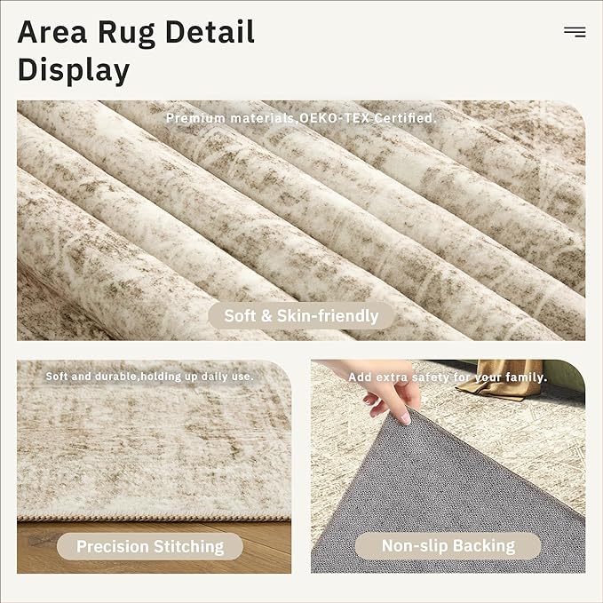 Soalmost 6x9 Area Rug for Living Room Floral Washable Non-Slip Modern Rugs for - Image 6