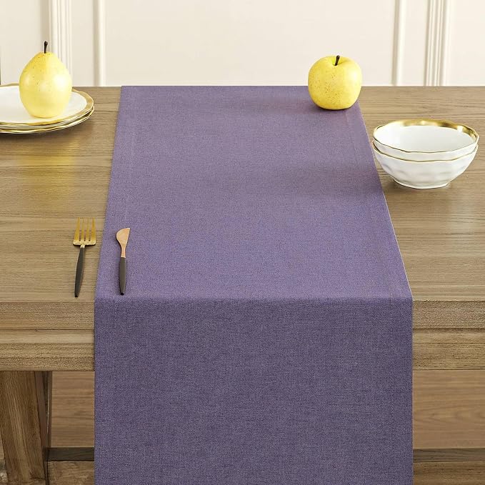 Basic Linen Style Table Runner, 14x108 Inch Purple | Mitered Corner Design - Image 5
