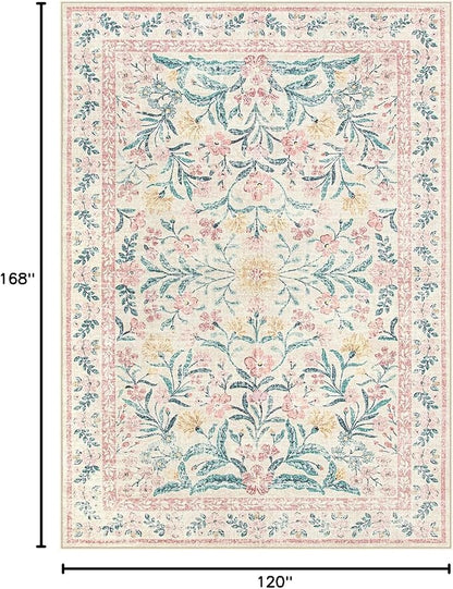 Wonnitar Machine Washable 10x14 Area Rugs, Large Living Room Rug Floral Pink - Image 2