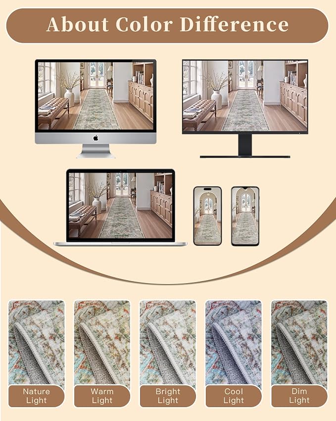Madane Runner Rug 2x8, Washable Hallway Runner Rugs, Non-Slip Low-Pile Soft - Image 9