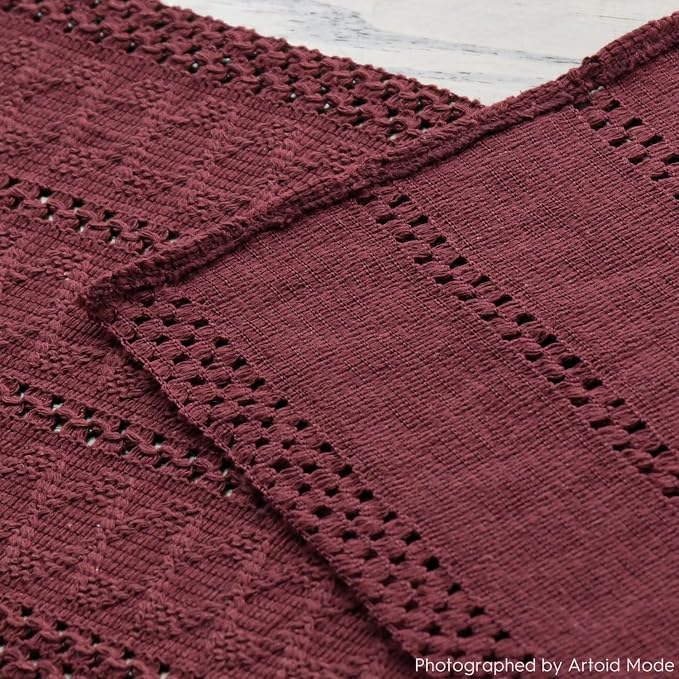 Artoid Mode Red Woven Farmhouse Hollow Table Runner 12x48 Inch | Holiday Rustic - Image 8