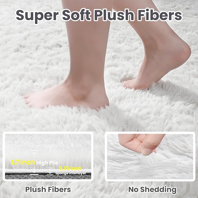 5x7 Area Rugs for Living Room: Ultra Soft Fluffy Shag White Rug for Bedroom - Image 8