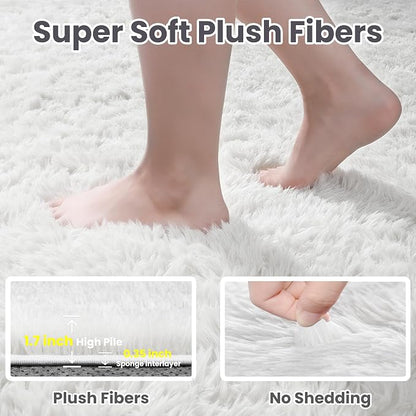 5x7 Area Rugs for Living Room: Ultra Soft Fluffy Shag White Rug for Bedroom - Image 8
