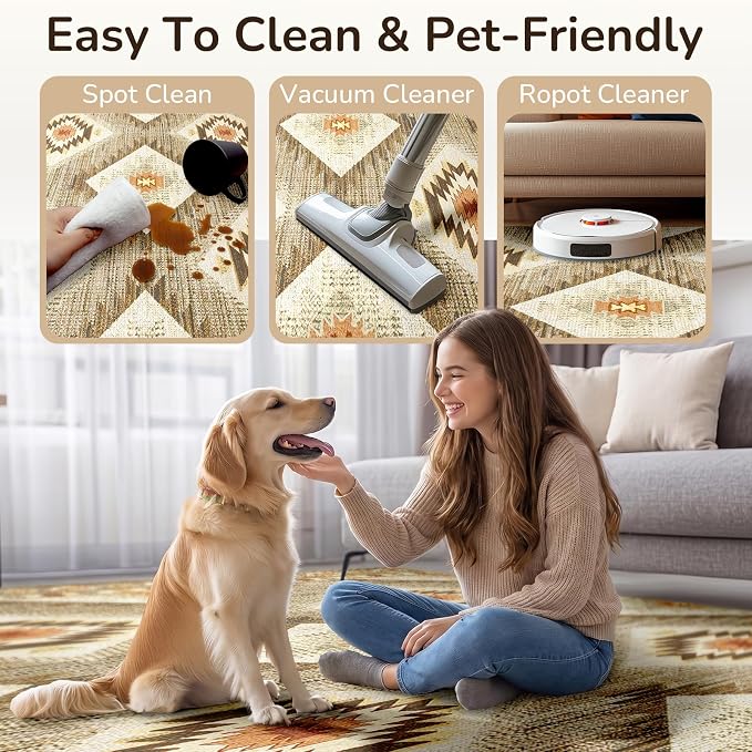 Area Rug 2x6 Rug Machine Washable Non-Slip Low Pile Print Pattern Western Rug - Image 5