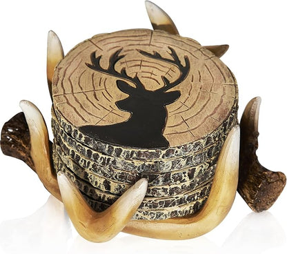 Deer Antlers Coaster Set of 6 – Handcrafted Deer Antler Decor and Man Cave Gifts by CabinObsession