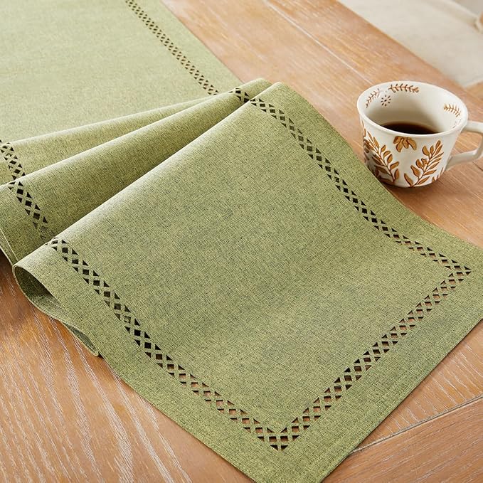 Rustic Burlap Table Runner, Sage Green Table Runners 90 inches Long | Double by Aoztio