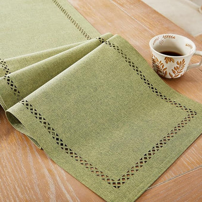 Rustic Burlap Table Runner, Sage Green Table Runners 90 inches Long | Double by Aoztio