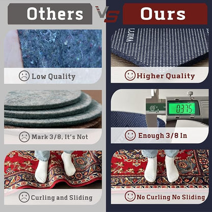DELLUNA Non-Slip Area Rug Pad, 3/8" Thick Double Side Rubber + Felt, - Image 2