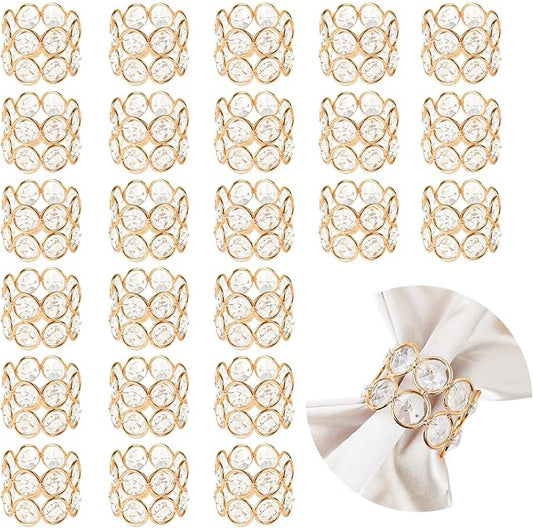 Crystal Metal Napkin Rings Set, Elegant Wedding/Party Table Decor, Shiny by kehail
