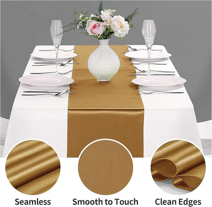 5-Pack Satin Table Runner Old Gold 12 x 108 inches Long, Table Runners - Image 3
