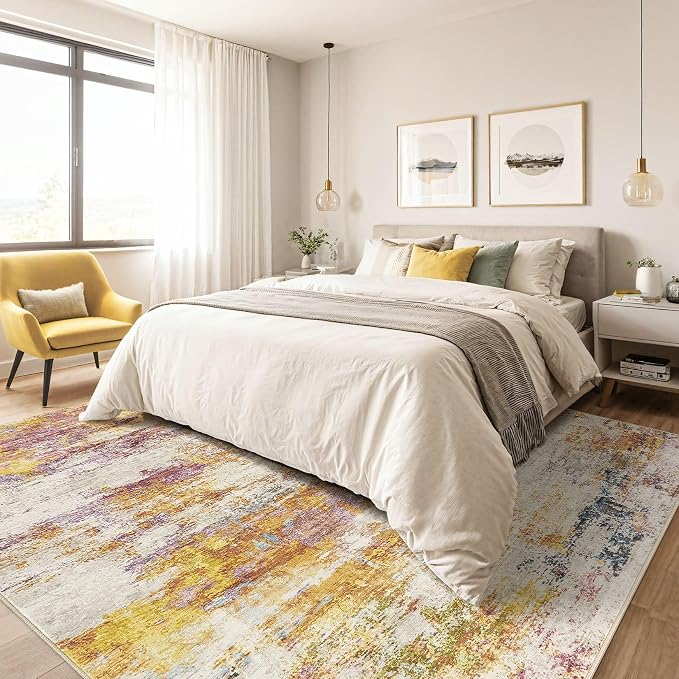 5x8 Area Rug Living Room: Machine Washable Large Abstract Modern Soft Rug Stain - Image 4