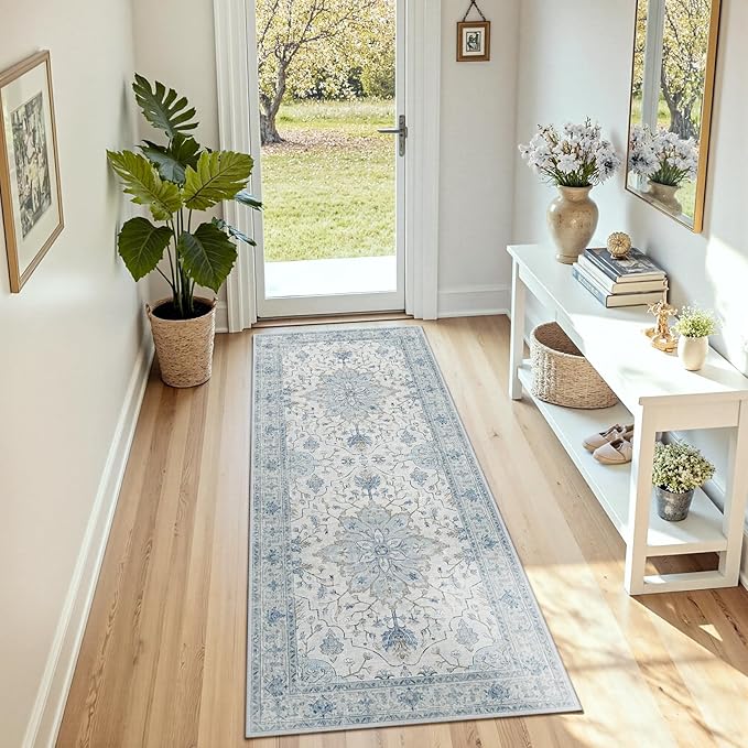 RELEANY Area Rugs Runner 2'x5' Washable Non-Slip, Floral Vintage Distress by RELEANY
