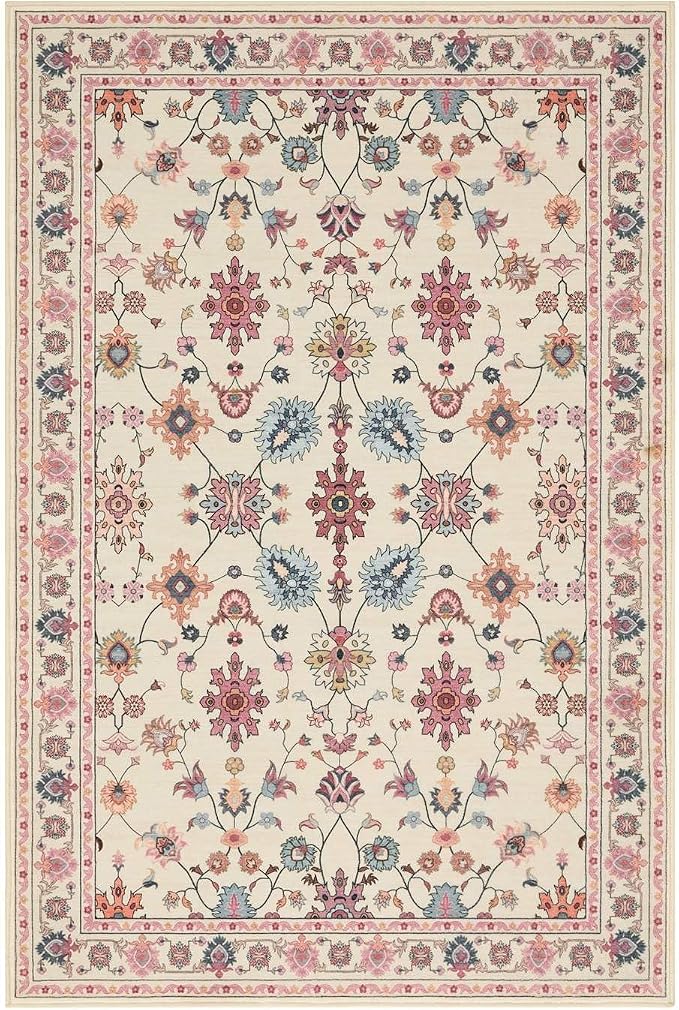 Rugxara Pink Rug for Living Room Bedroom, Floral 6x9 Washable Rug, Vintage Boho - Image 10