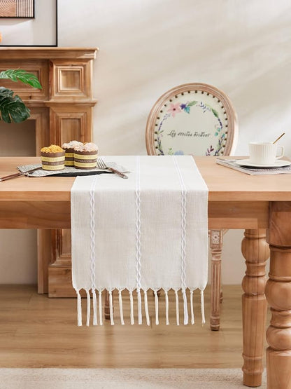 Braided Farmhouse Table Runner, Braided Beige 13x36 Inch, Cotton Linen Table - Image 2