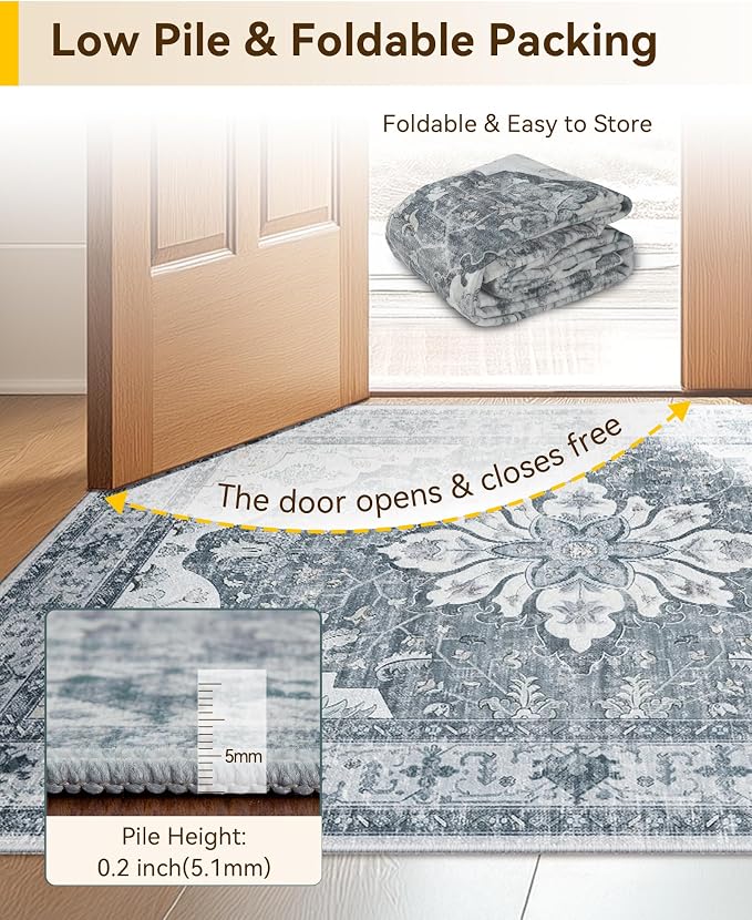 RELEANY Area Rugs 8'x10' Washable Non-Slip, Floral Vintage Distress Medallion - Image 6