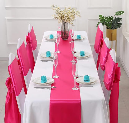 Horbaunal 24 Pack Hot Pink Satin Table Runner 12 x 108 Inch | Smooth Table - Image 2