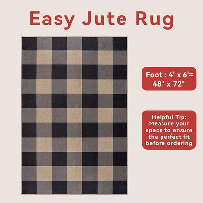 Tangsoo Checkered 4x6 Washable Easy Jute Area Rug - Image 3