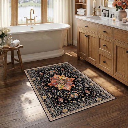 RELEANY Area Rugs Small 2'6"x4' Washable Non-Slip, Floral Vintage Distress by RELEANY