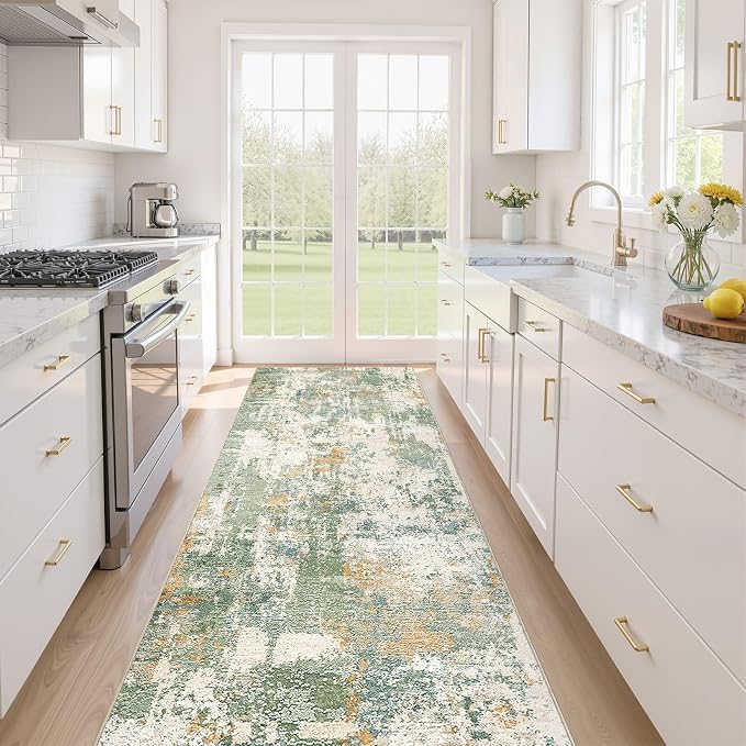 Runner Rug Kitchen Washable Rugs: 3x8 Non-Slip Abstract Soft Modern Stain by LOONGRUG