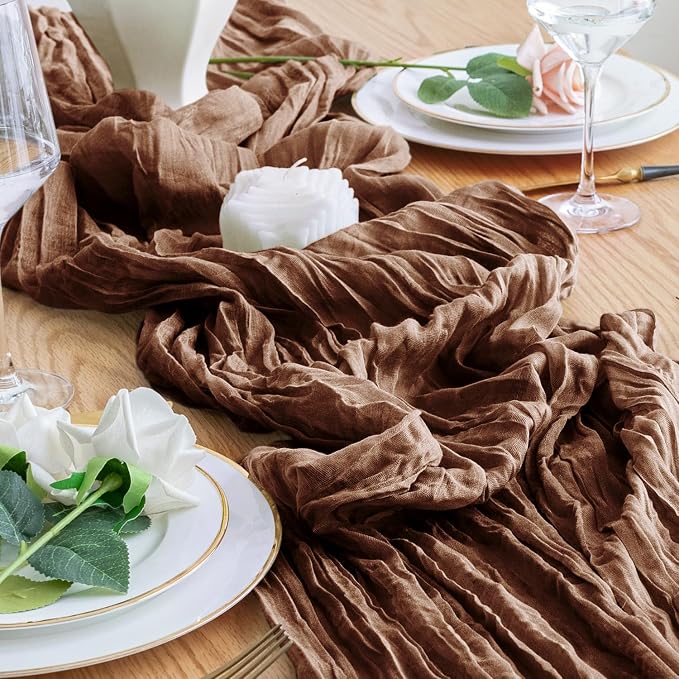 Cheesecloth Table Runner 10FT 2Pcs Brown Boho Gauze Rustic Sheer Runners | - Image 6