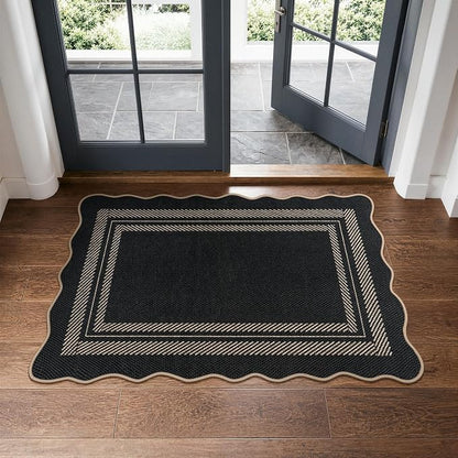 LIVEBOX Scalloped Easy Jute 2x3 Front Door Mat Black Kitchen Rug, Washable - Image 9