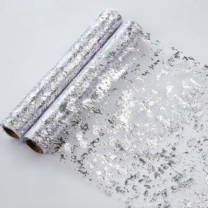 Snowkingdom 2 Pieces Silver Table Runner, Sequin Glitter Foil Metallic Thin by Snowkingdom