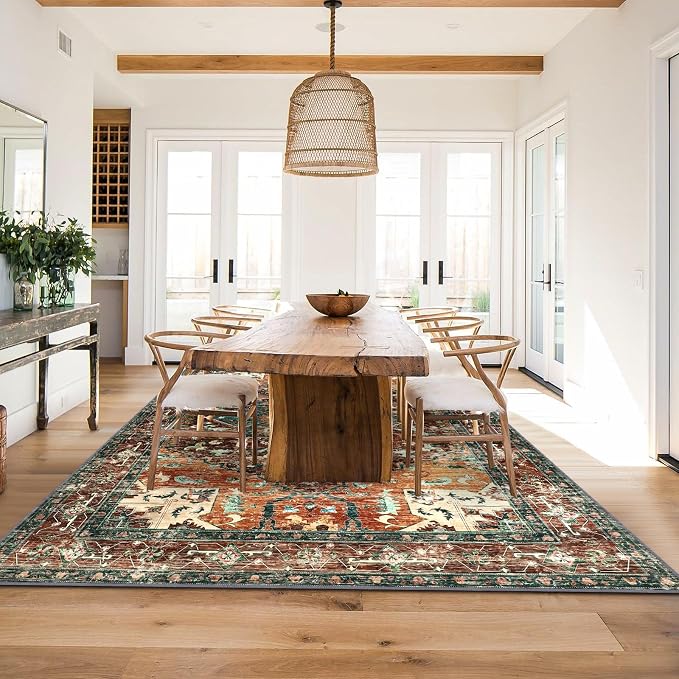 Yamaziot 6x9 Large Area Rug, Non-Slip Washable Boho Vintage Living Room Rug - Image 8