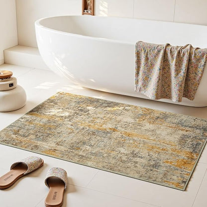 Entrance Rugs Indoor 2x3 Beige Entry Rug Washable Abstract Small Area Rug - Image 3
