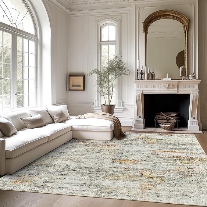 Soalmost 5x7 Area Rugs Gray Rust Low Pile Indoor Washable Trendy Faded Style - Image 2