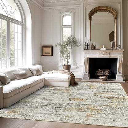 Soalmost 5x7 Area Rugs Gray Rust Low Pile Indoor Washable Trendy Faded Style - Image 2