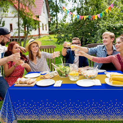 3Pcs Blue and Gold Tablecloth Party Decorations, Plastic Royal Blue Table Cloth - Image 6