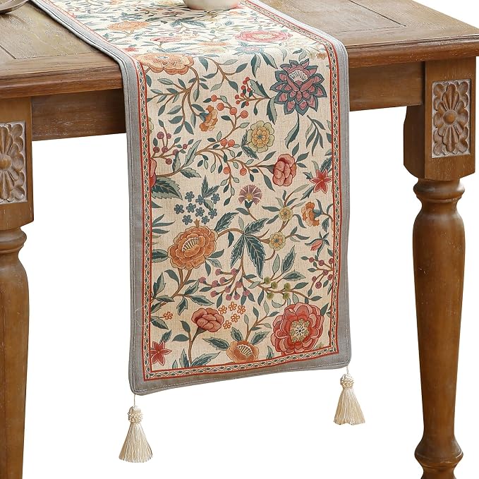 bilin gaier Designer Linen Extra Long Table Runner, Colorful Floral Pattern by bilingaier