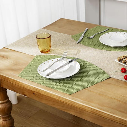 SHACOS PVC Woven Vinyl Wedge Placemats Set of 4 Round Table Placemats Wipe - Image 5