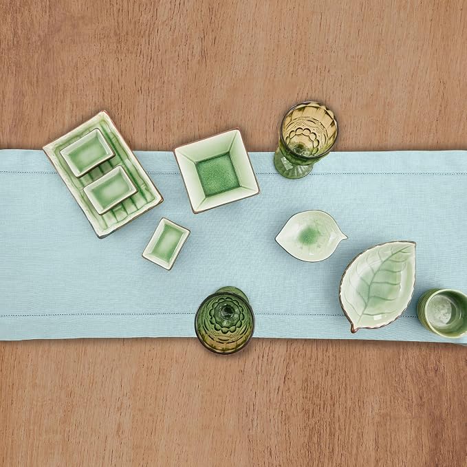 Solino Home 100% Pure Linen Table Runner Aqua Blue Hemstitch, 14 x 144 in | - Image 3