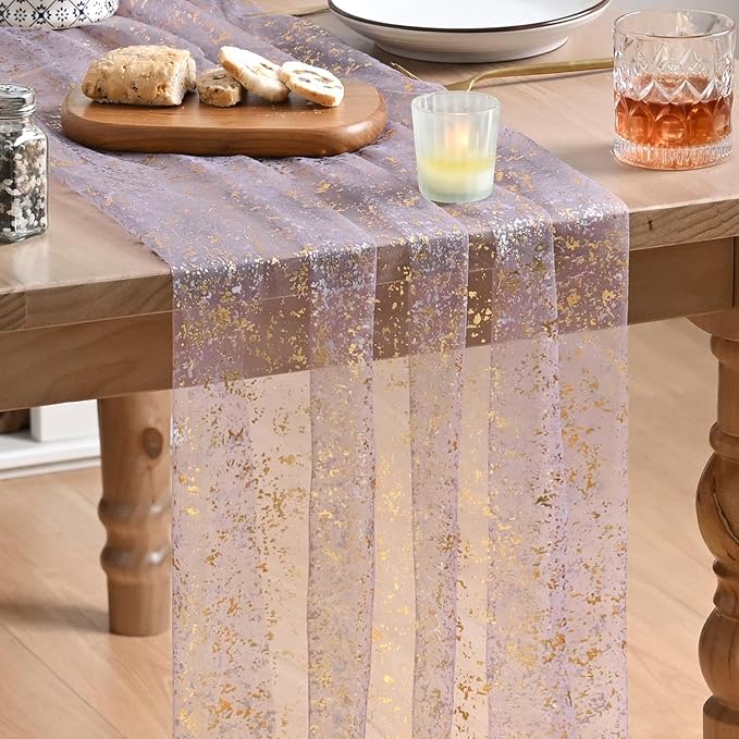 Artoid Mode Grayish Purple Gold Gauze Table Runner 120 Inch 10FT, Glitter by ArtoidMode
