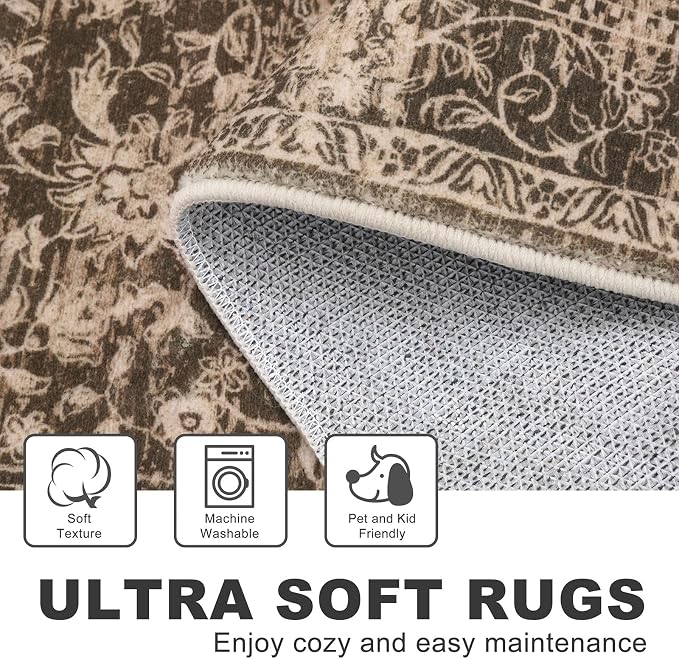 KILOCOCO Area Rug 5x7 Living Room Rug Washable Printed Vintage Floral Non Slip - Image 4