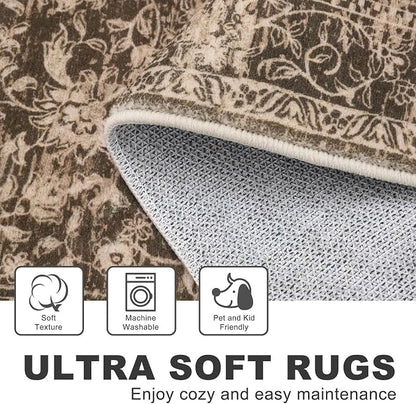 KILOCOCO Area Rug 5x7 Living Room Rug Washable Printed Vintage Floral Non Slip - Image 4