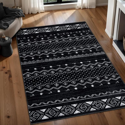 SERISSA 3x5 Area Rugs for Living Room, Washable Non-Slip Black and White Small by SERISSAHomeDecorCollection