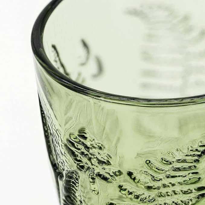 Green Drinking Glasses Set of 8, 16 oz Glass Cups, Vintage Fern Glassware | - Image 6