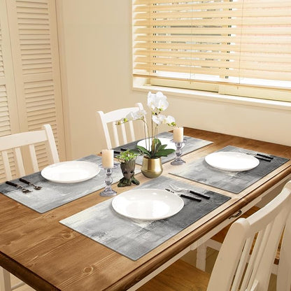 Emvency Farmhouse Placemats Set of 4, 12x18 Inch, Light Gray and Dark Gray | - Image 5