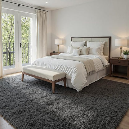 5x8 Area Rugs for Living Room: Soft Fluffy Shag Light Grey Rugs for Bedroom - Image 3