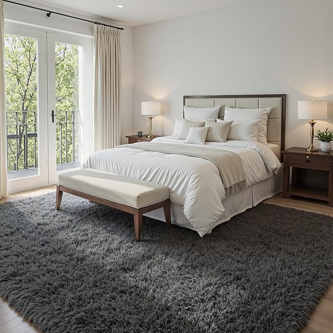 5x7 Area Rugs for Living Room: Ultra Soft Fluffy Shag Gray Rug for Bedroom - Image 2