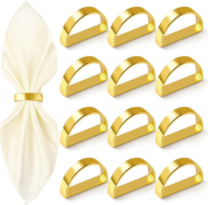 Gold Napkin Rings Set of 12, Semicircle Metal Bright Gold Napkin Holder Buckles by APTWOW