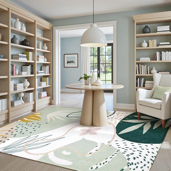Lahome Green Washable Rugs 9x12 Living Room Rug, Non-Slip Backing Lightweight - Image 4