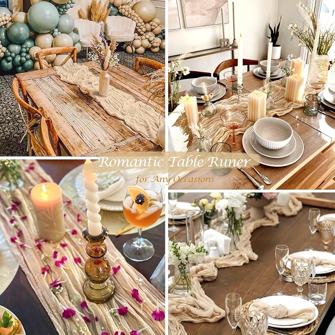 Champagne Cheesecloth Table Runner 35x120 Inches, Summer Cheese Cloth Table - Image 5