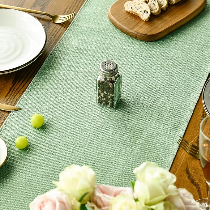 Artoid Mode Sage Green Spring Tassel Table Runner, Boho Linen Blend Rustic - Image 7