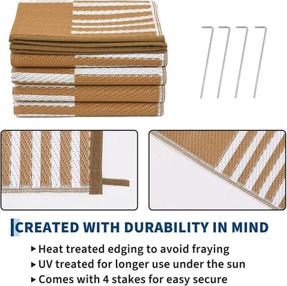 Garvee Waterproof Outdoor Rug 6x9, Checkered Foldable Plastic Straw Patio - Image 4