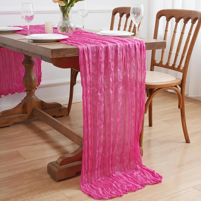 Asee'm 12pcs Hot Pink Cheesecloth Table Runner Summer 10FT Fuchsia Gauze | Boho - Image 7